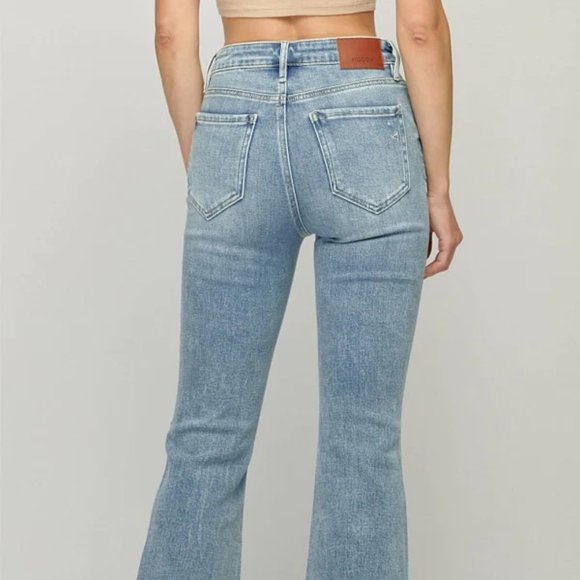 Happy Light Wash Distressed Cropped Frayed Flare - Picture 3 of 3